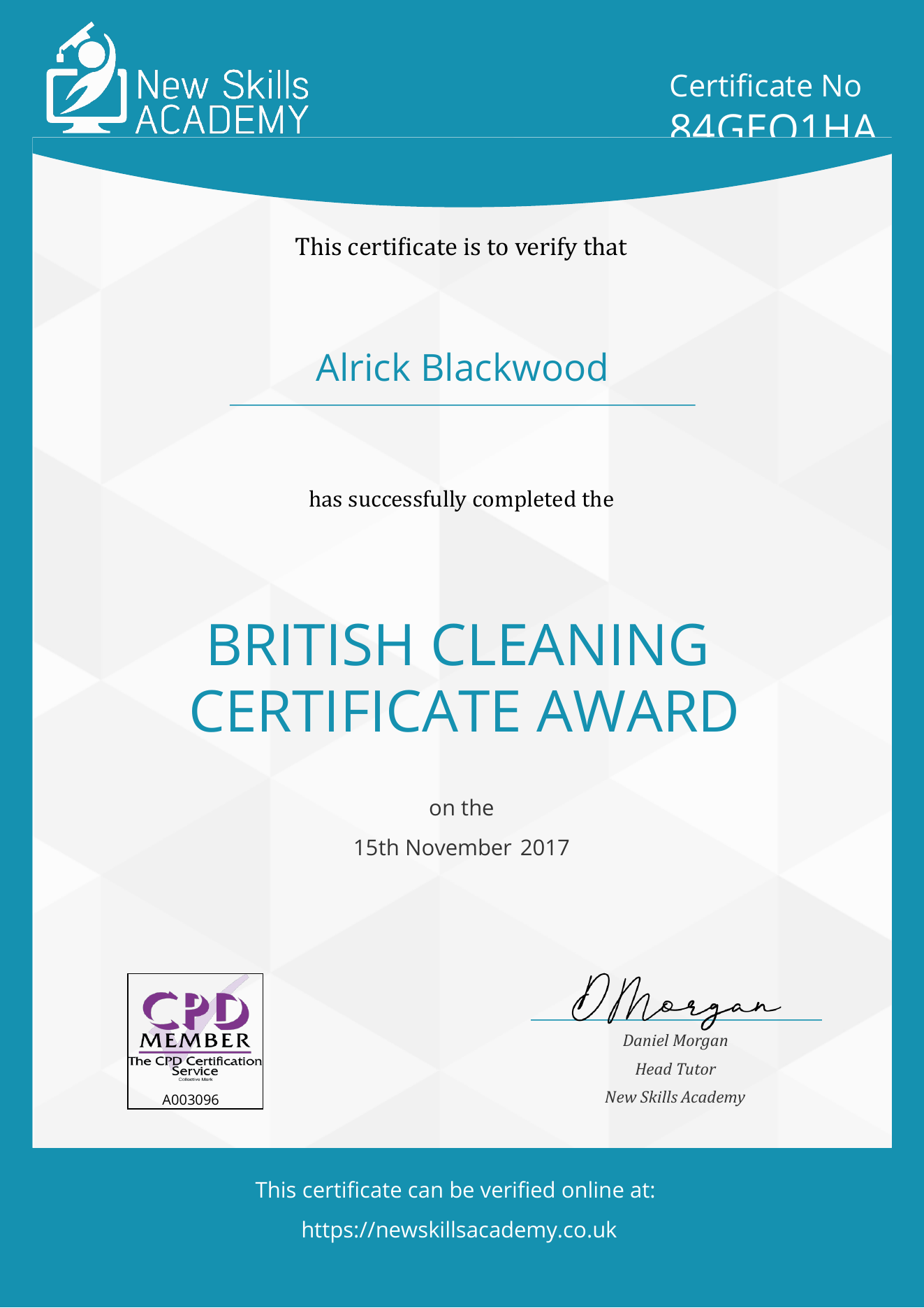 British Cleaning Certificate Award